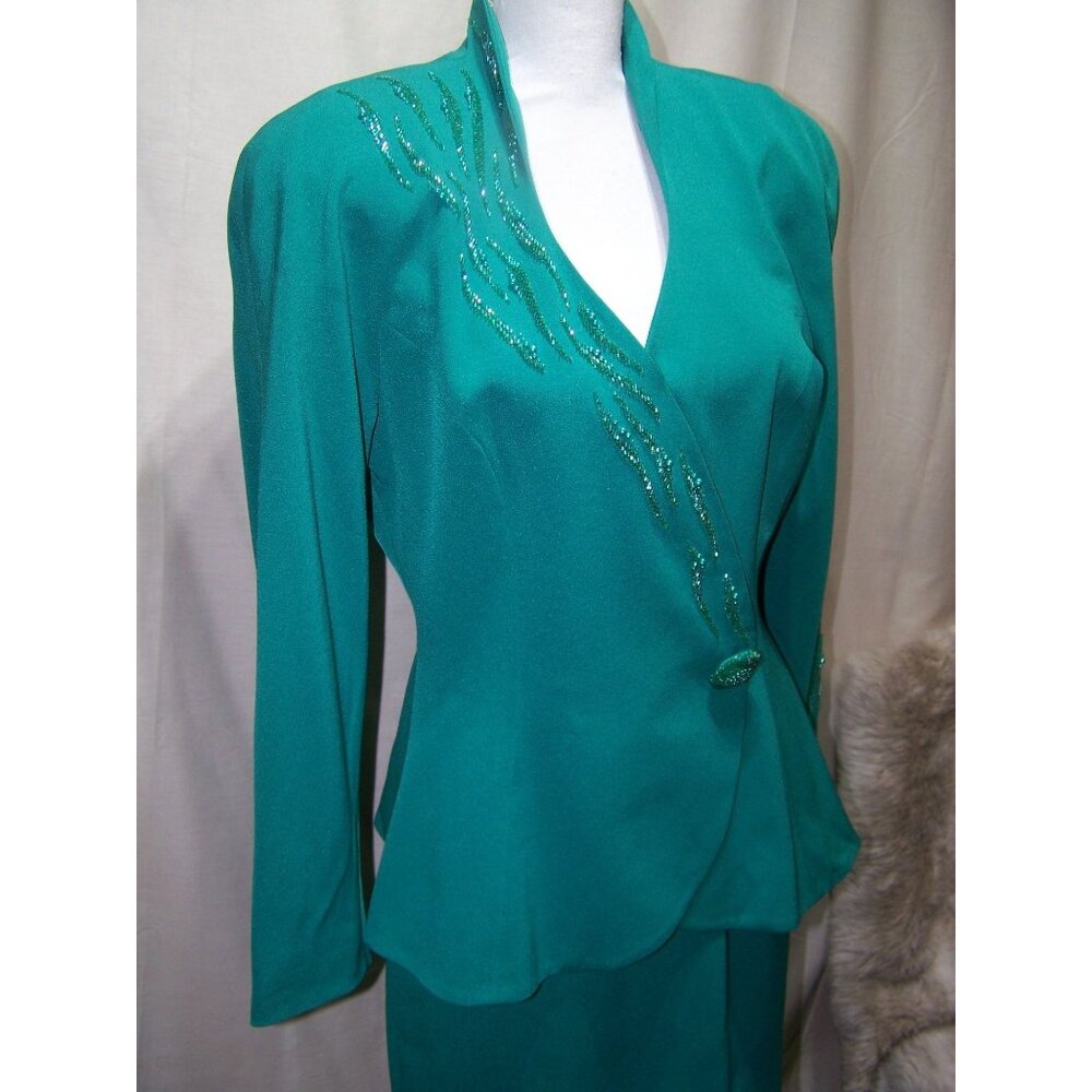 Daymor Couture Evening Special Occasion Skirt Suit Jacket Size 8 Green Teal